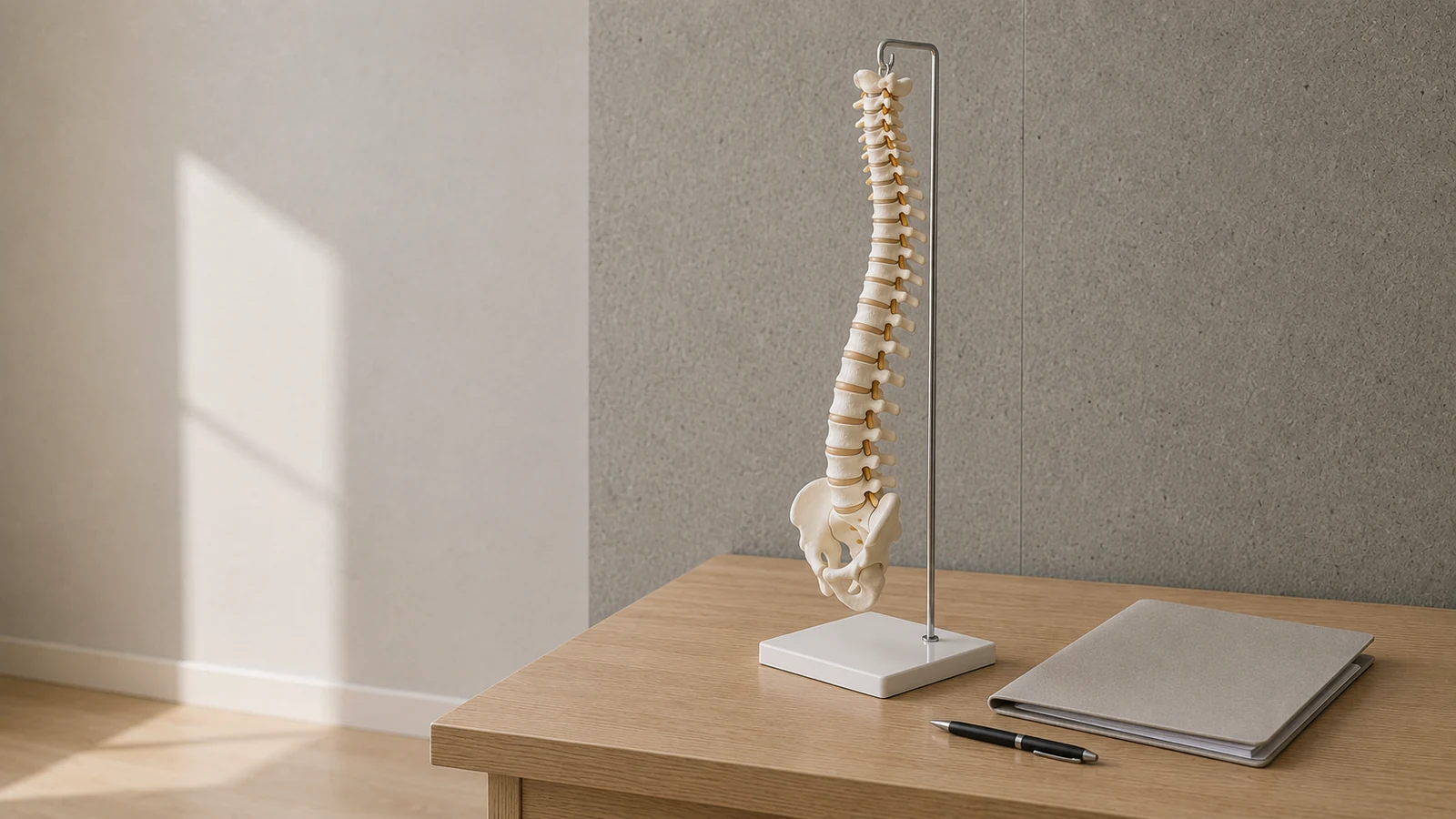 Modelo da coluna vertebral sobre secretária