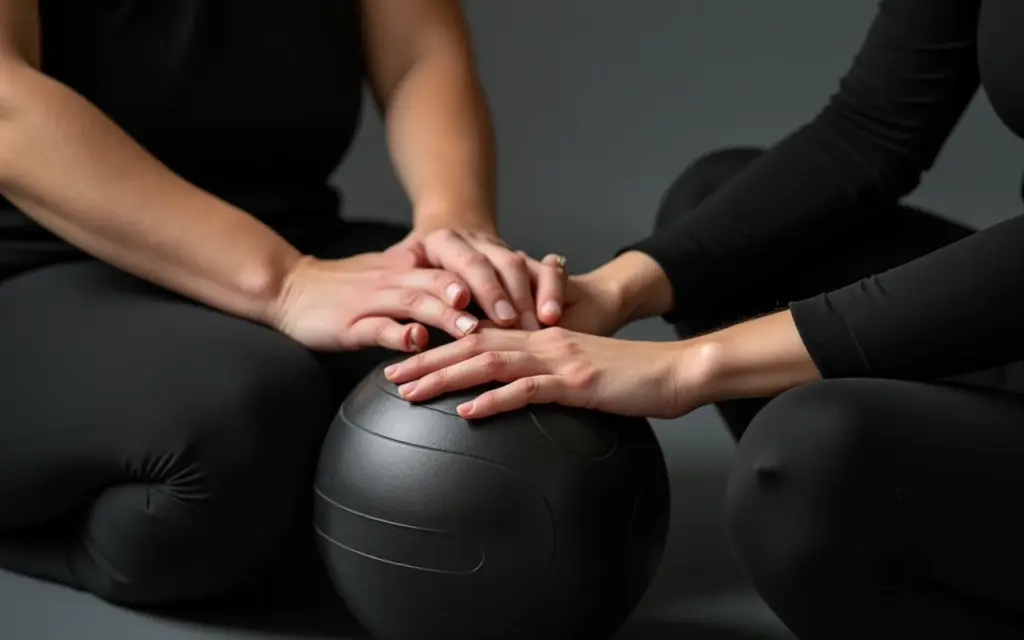 Exercício de reabilitação com bola, acompanhado