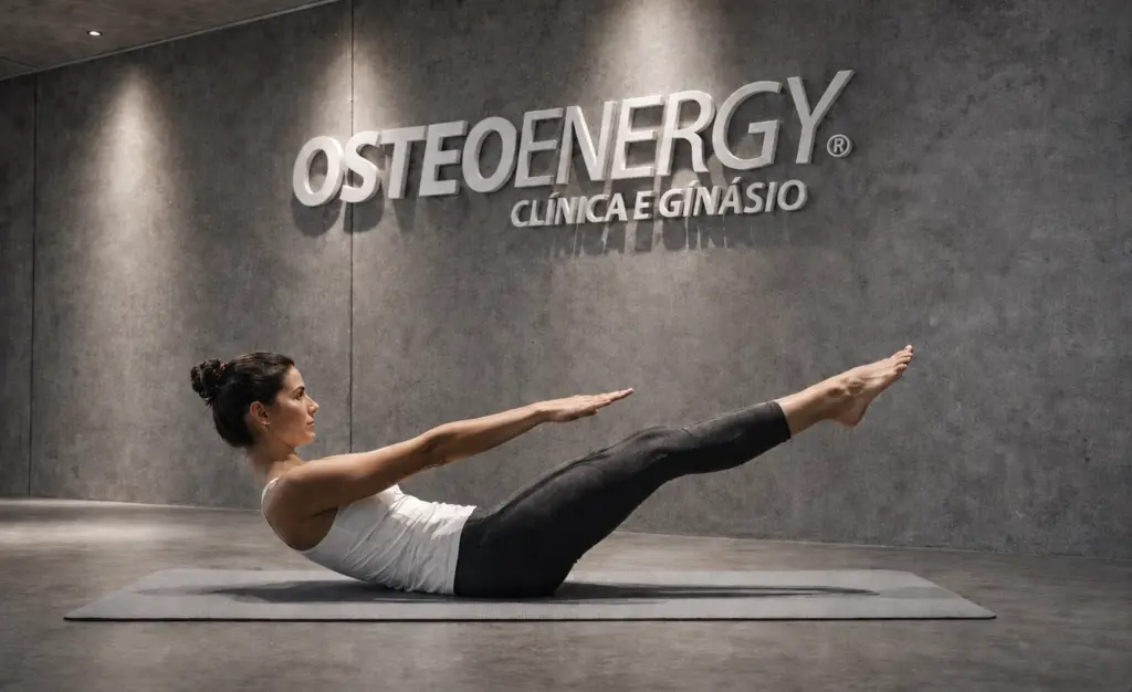 Aula de Pilates no estúdio da OSTEOENERGY, clínica e ginásio em Évora